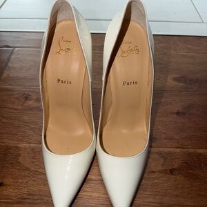 Christian Louboutin White Patent Leather Pointed-Toe Pumps
